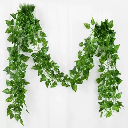 Artificial Green Ivy Leaf Garland 2.1M, Silk Rattan Hanging Vine for Wall Decor, Home and Garden Decoration, Wedding Party, Outdoor Exhibition, DIY Fake Wreath Leaves