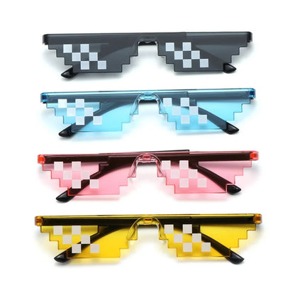 NEW Mosaic Sunglasses Trick Toy Thug Life Glasses Cool Jokes Pixel Black Rimless Shades for Adults and Kids Retro Gamer Style Fun Eyewear