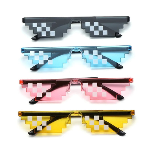 NEW Mosaic Sunglasses Trick Toy Thug Life Glasses Cool Jokes Pixel Black Rimless Shades for Adults and Kids Retro Gamer Style Fun Eyewear