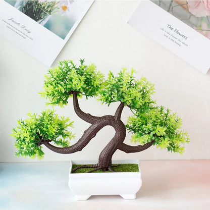 Miniature Artificial Bonsai Tree in Pot, Elegant Faux Plant Decoration for Home or Office, Desktop Zen Garden Ornament, Ideal for Indoor Use and Exhibitions