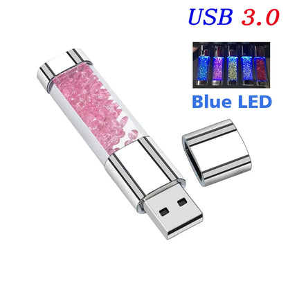 128GB Crystal LED USB 3.0 Flash Drive with Metal Design, High-Speed Memory Stick for Laptop, Car, TV, Ideal Wedding and Business Gift, Multiple Colours Available