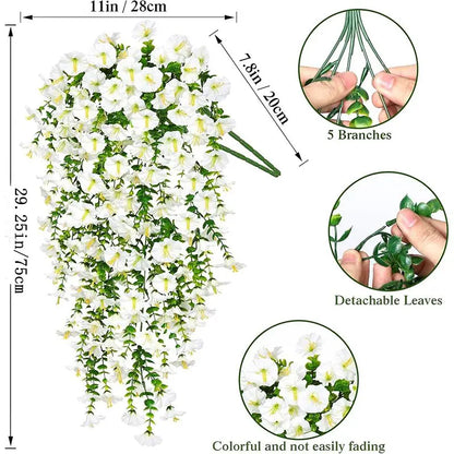 75cm White Artificial Morning Glory Hanging Vine, Faux Silk Flowers for Home, Garden & Wedding Decor, Indoor Outdoor Use, Set of 1 or 2