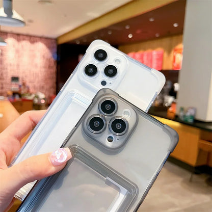 Transparent Card Holder Case for iPhone 14/15/16 Plus, Pro, Max - Shockproof Clear TPU Wallet Cover
