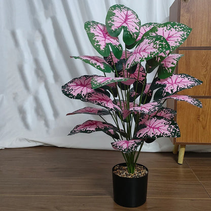 Artificial Pink Leaf Bonsai Plant Decoration - Lifelike Plastic Potted Plant for Home, Wedding, Bridal Shower, and Outdoor Display - Ideal Desktop Ornament, Non-Customisable