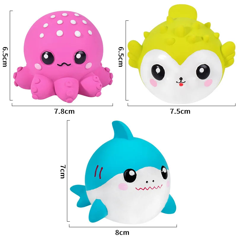 latex squeaky dog toys for small breeds, marine animal design, durable chew balls for puppy teething, indoor play and pet entertainment