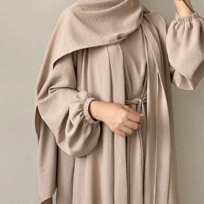 2/3 Piece Set Solid Color Muslim Dress Loose Long Sleeves Abaya Clothing for Women, Modest Fashion, Lightweight Ramadan Outfit, Elegant Prayer Dress with Pockets and Belt