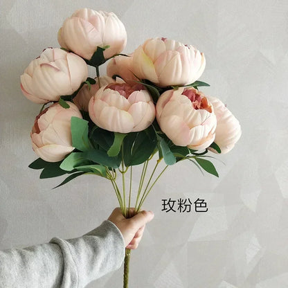 Artificial Peony Flower Bouquets, Silk & Raw Silk, Ideal for Weddings, Living Room, Dining Table Decor, Multi-Coloured, 10 Heads, Home & Party Decoration