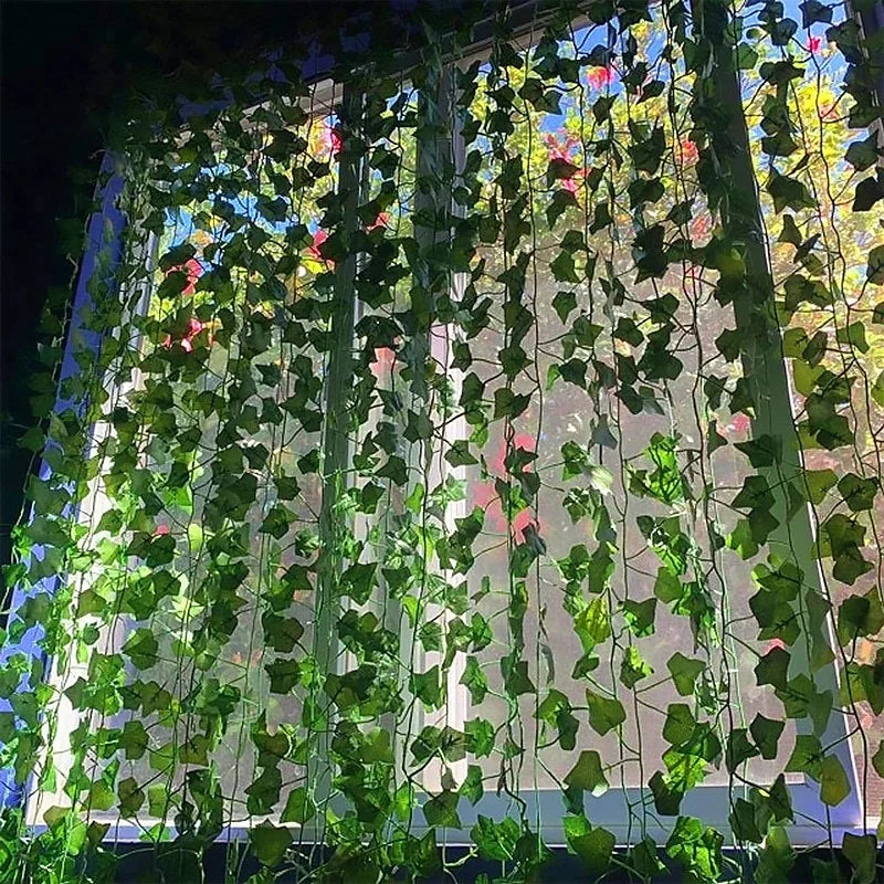 artificial green ivy garland - plastic vines for bedroom, wall decor, weddings, parties, christmas & halloween - indoor/outdoor decorative plant for home & events
