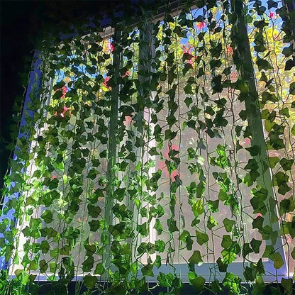 Artificial Green Ivy Garland - Plastic Vines for Bedroom, Wall Decor, Weddings, Parties, Christmas & Halloween - Indoor/Outdoor Decorative Plant for Home & Events