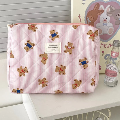 B0CL3BT4GL 1pcs Cotton Blue Flower Women Cosmetic Bag Fabric Storage Bags Small Big Capacity Travel Organzier Pouch Women Makeup Case