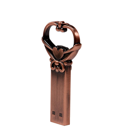 Heart Shaped Copper USB Flash Drive 128GB | Retro Style Metal Memory Stick | 64GB Love Heart Key Design | Creative Storage Gift | USB 2.0 External Data Pen Drive