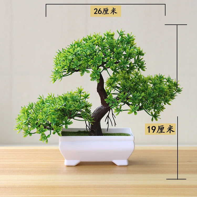 artificial bonsai tree decorative plant, plastic fake flowers with pot, desktop ornament for home, office, hotel, garden, anniversary, and exhibition use