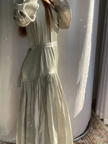 Eid Ramadan Muslim Women's Elegant Pleated A-Line Dress Abaya Kaftan Robe for Celebrations, Perfect for Spring Summer Events, Comfortable and Stylish Design