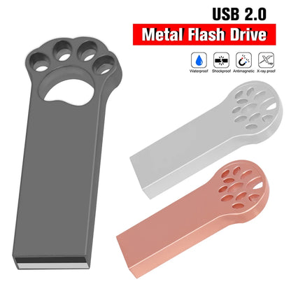 Cute Cat Paw USB Flash Drive – USB 2.0 Memory Stick for Computer, Laptop, and Business Gifts – 128MB to 64GB Storage Options in Black, Rose Gold, Silver – Ideal Tech Accessory
