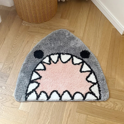 Cool Grey Shark Cute Tufted Rug Flocked Soft Non-Slip Handmade Carpet for Home Decoration Simple Housewarming Gift Idea Cartoon Style Room Mat