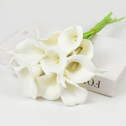 Artificial Calla Lily Flower Bouquet - Real Touch, White, 5/10Pcs, PU Material, Bridal Wedding Decor, Home Party Display, Indoor Anniversary Baby Shower Essentials