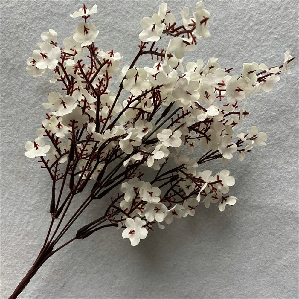 artificial cherry blossom & baby's breath bouquets - gypsophila faux flowers for wedding, anniversary, shower or home indoor decoration, rattan material
