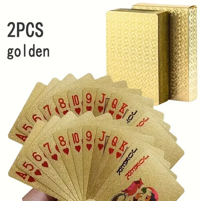 Gold Plated Foil Poker Cards Deck Waterproof Plastic Playing Card Game Props for Luxurious Game Nights, Perfect for All Ages, Durable and Easy to Clean