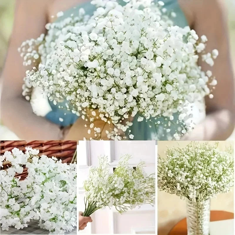 artificial baby's breath flowers 50pcs real touch gypsophila bouquet for wedding decoration, home decor, bridal shower, party celebrations, indoor faux floral accents