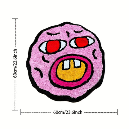 B0C4X9NXF4 Cherry Bomb Pink Handmade Tufted Rug | Kawaii Room Decor | Small Bedroom Rug | Cartoon Circle Punch Needle Carpet