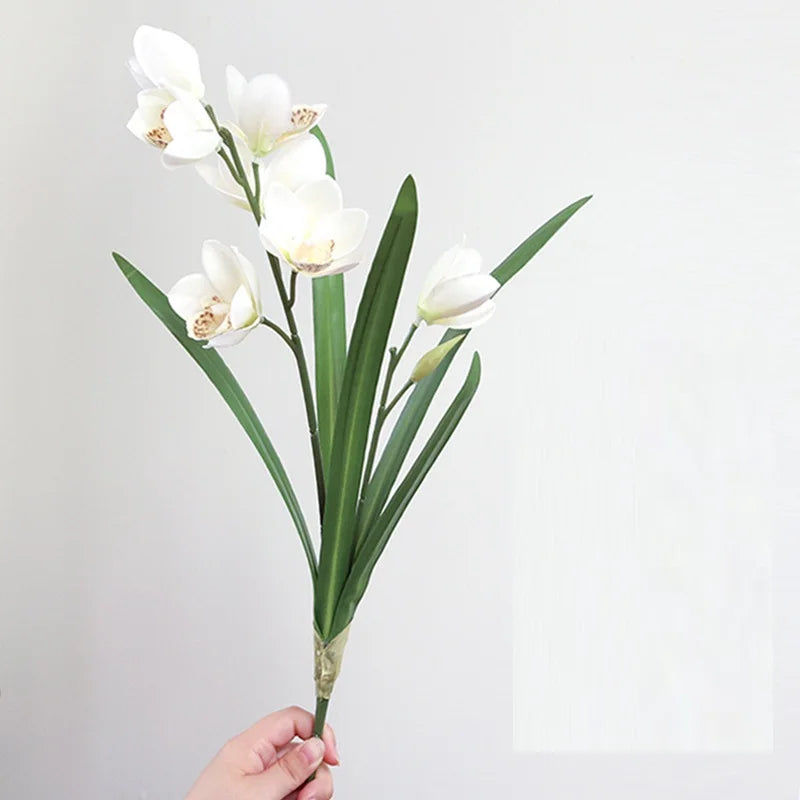 artificial orchid flowers 3d printed real touch pink cymbidium branch - home living room silk decoration, wedding centrepiece, indoor floral arrangement