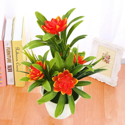 Artificial Flowers with Pot for Home Office Decor - Plastic Fake Plants for Indoor Use, Perfect for Birthdays, Housewarming, Weddings and Parties - Decorative Floral Arrangement