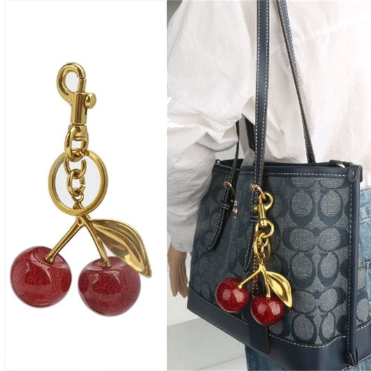 B0CYYYYK6Q Fashion Delicious Red Cherry Keychain Summer Fruits Cherries Pendant Keyring For Women Men Jewelry Bag Accessories Gift