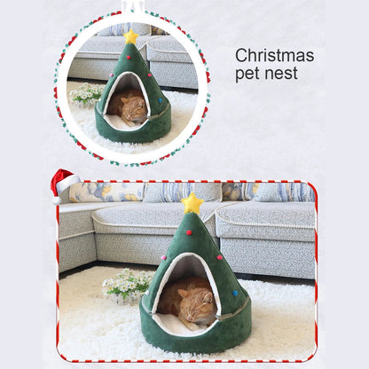 B08M9W9VL8 9.7 Cat Tent Cave Bed Christmas Tree Cat House Bed Comfortable Triangle Cat Bed Pet Tent House Christmas Tree Cat House Bed