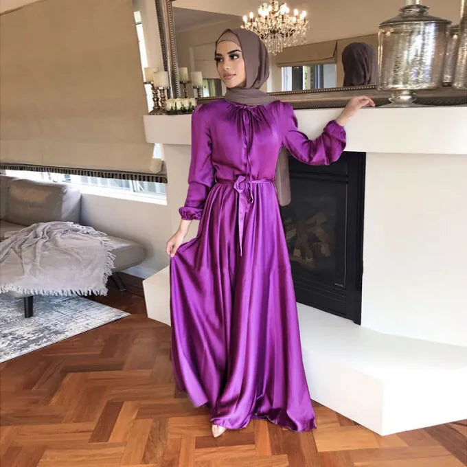 muslim women abaya luxury dubai turkey evening dresses satin robe arabic long dress for women - stylish & elegant traditional fashion