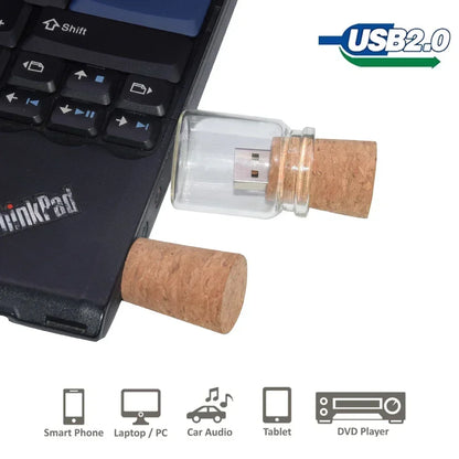 10PCS/LOT Drift Bottle USB Flash Drive 128GB 64GB Pendrive Glass Cork Memory Stick 32GB Custom LOGO Creative Gifts Unique Design USB Stick