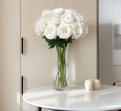 Artificial Velvet Rose Flowers Bouquet - Realistic Faux Red Roses for Weddings, Home Decoration, Indoor Decor, Anniversary, Birthday, Party, Bridal Shower