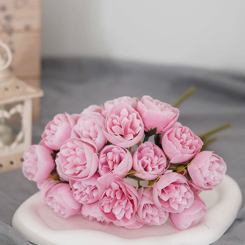 silk roses & peonies bouquet, 27 heads, pink, white, purple, artificial flowers for home decor, wedding, parties, indoor use, table vase arrangement