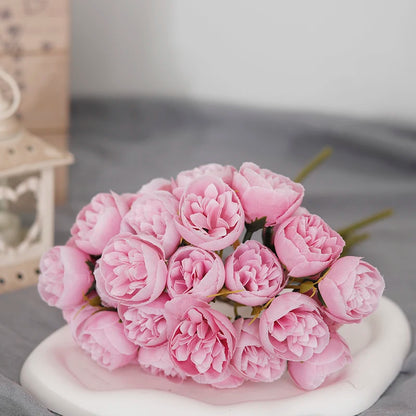 Silk Roses & Peonies Bouquet, 27 Heads, Pink, White, Purple, Artificial Flowers for Home Decor, Wedding, Parties, Indoor Use, Table Vase Arrangement