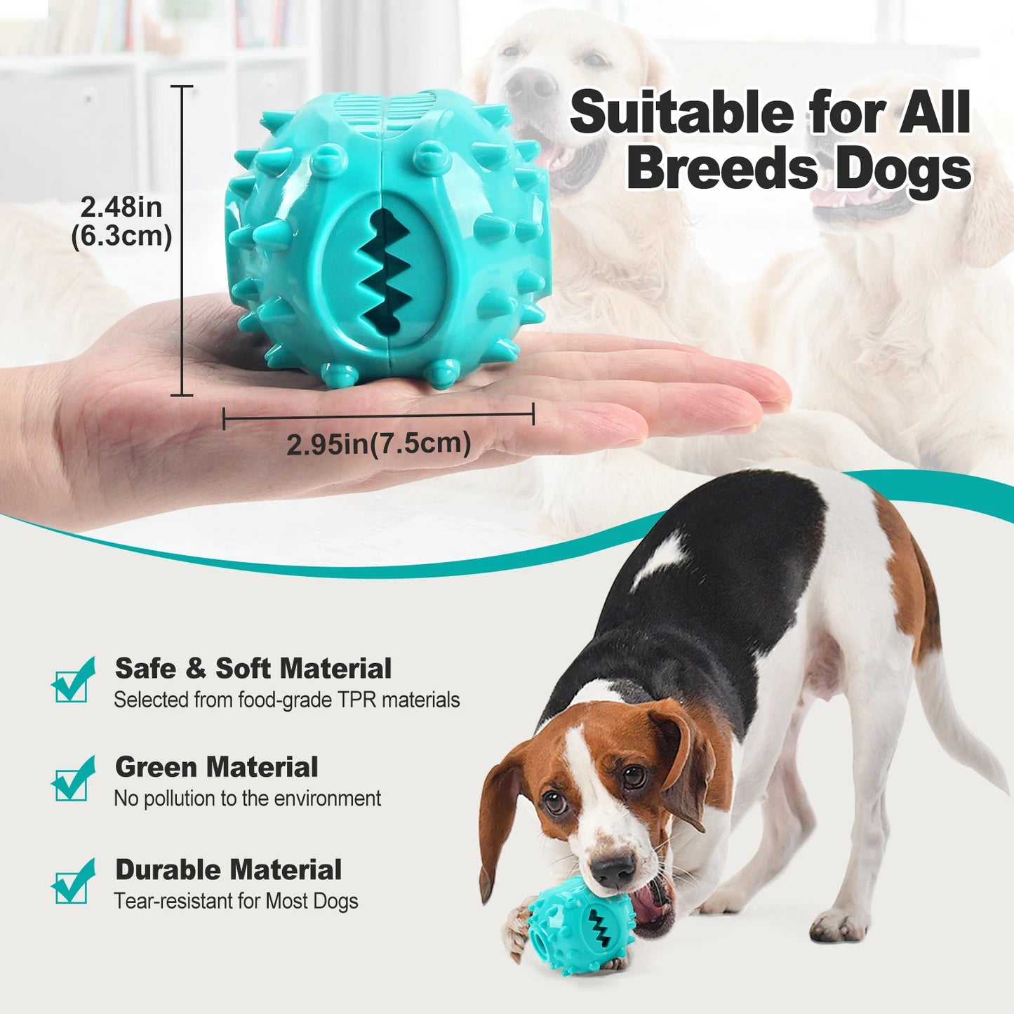 durable rubber dog chew toy for teeth cleaning and anti-bite training, interactive slow feeder and food dispenser, pet play ball for small to medium dogs