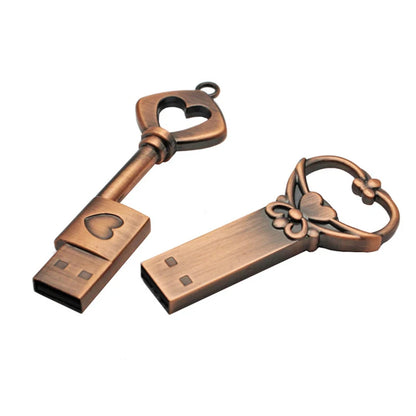 Heart Shaped Copper USB Flash Drive 128GB | Retro Style Metal Memory Stick | 64GB Love Heart Key Design | Creative Storage Gift | USB 2.0 External Data Pen Drive