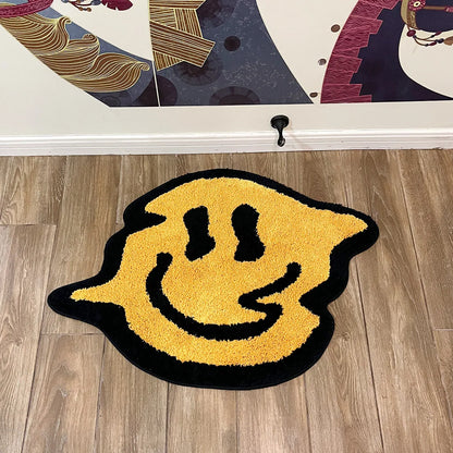 Yellow Tensile Trippy Smiling Tufting Rug Soft Fluffy Kitchen Toilet Mat Non-Slip Absorbent Funny Custom Bath Doormat for Home Décor