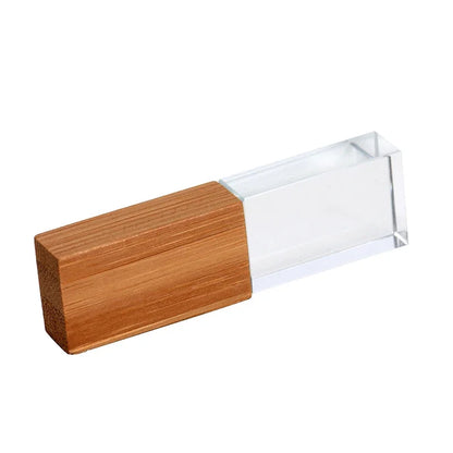 USB Crystal Wood Flash Drive 128GB with Walnut Box – Elegant Memory Stick for Weddings, Gifts, and Storage – Available in 64GB, 32GB, 16GB Options