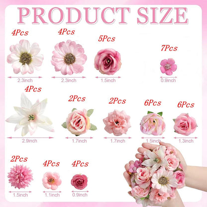 50Pcs Mini Silk Artificial Daisy Peony Rose Flower Heads for Home Decor, Wedding, Craft, Wreaths, Party, DIY Projects, Indoor Decorations, Gifts