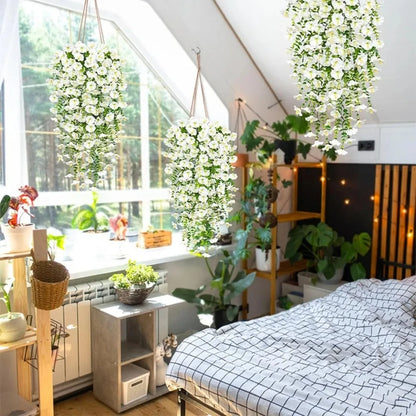 75cm White Crochet Artificial Morning Glory Flowers Wall Hanging Vine, Faux Violet Plant for Home, Garden, Wedding and Outdoor Decoration (2pcs)