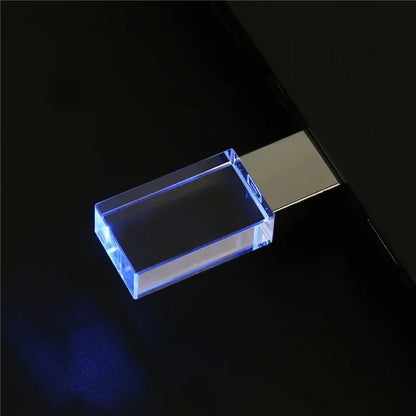 64 gb Crystal USB Flash Drive 64GB Blue LED Pen Drive Silver Gloden Memory Stick Creative Gift U Disk Green LED Pendrive