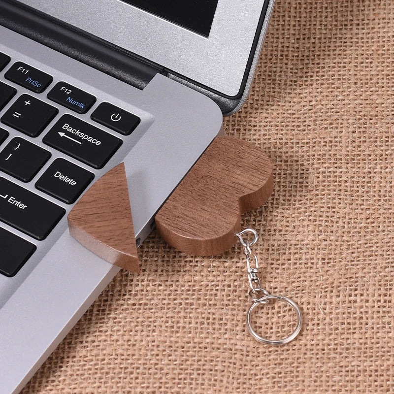 personalised wooden usb stick 64gb | heart-shaped wedding photography gift | memory storage for computers, tvs & cars | unique keepsake in maple or walnut wood box