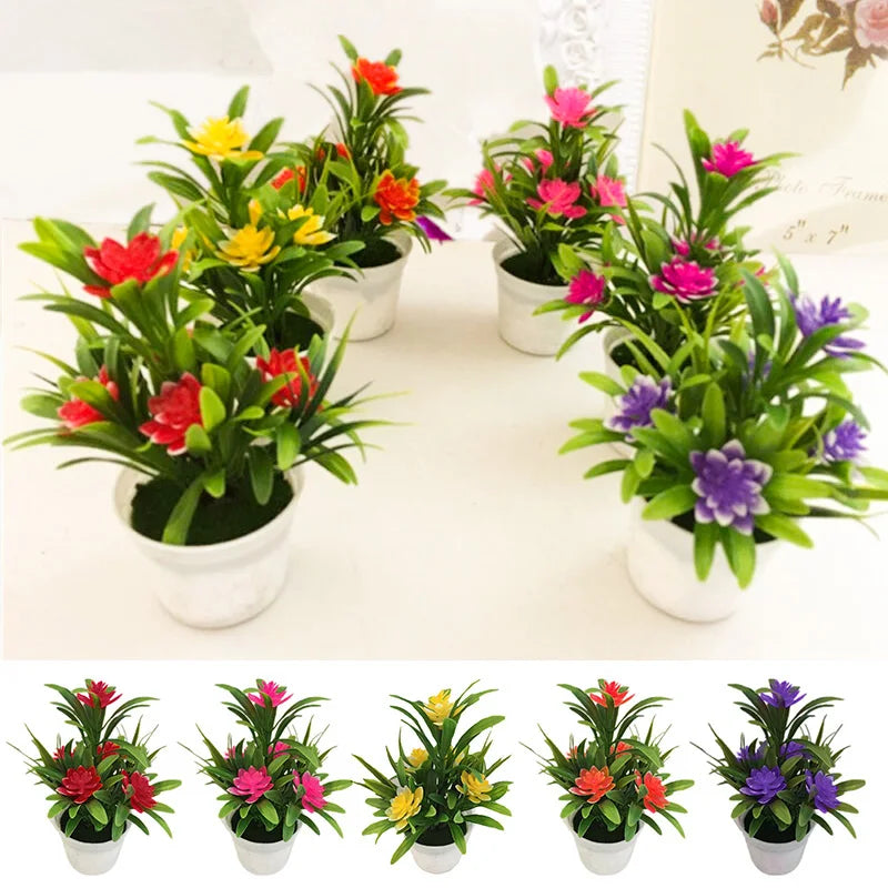 artificial flowers with pot for home office decor - plastic fake plants for indoor use, perfect for birthdays, housewarming, weddings and parties - decorative floral arrangement