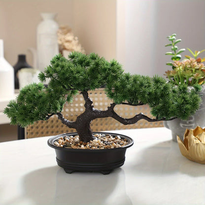 Artificial Bonsai Tree Decor with Black Planter - Zen Garden Accent for Home, Office, Party - Durable Plastic Material for Indoor and Outdoor Display