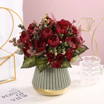 Silk Peony Artificial Flowers Bouquet, 30cm Decorative Faux Floral Arrangement, Indoor Peonies for Home, Wedding, Bridal Shower, Party, Hotel Table and Vase Décor