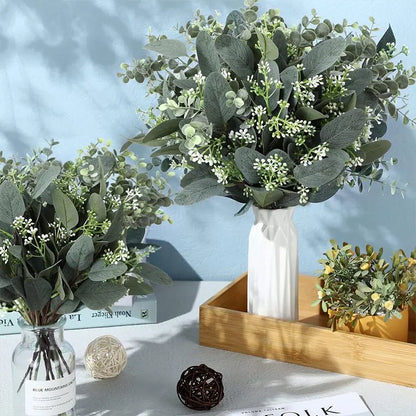 Artificial Flower Bouquet Set, Oval Eucalyptus Leaves, Perfect for Weddings, Home Decor and Party Decorations, Indoor Plastic Greenery Accent, 10/15pcs