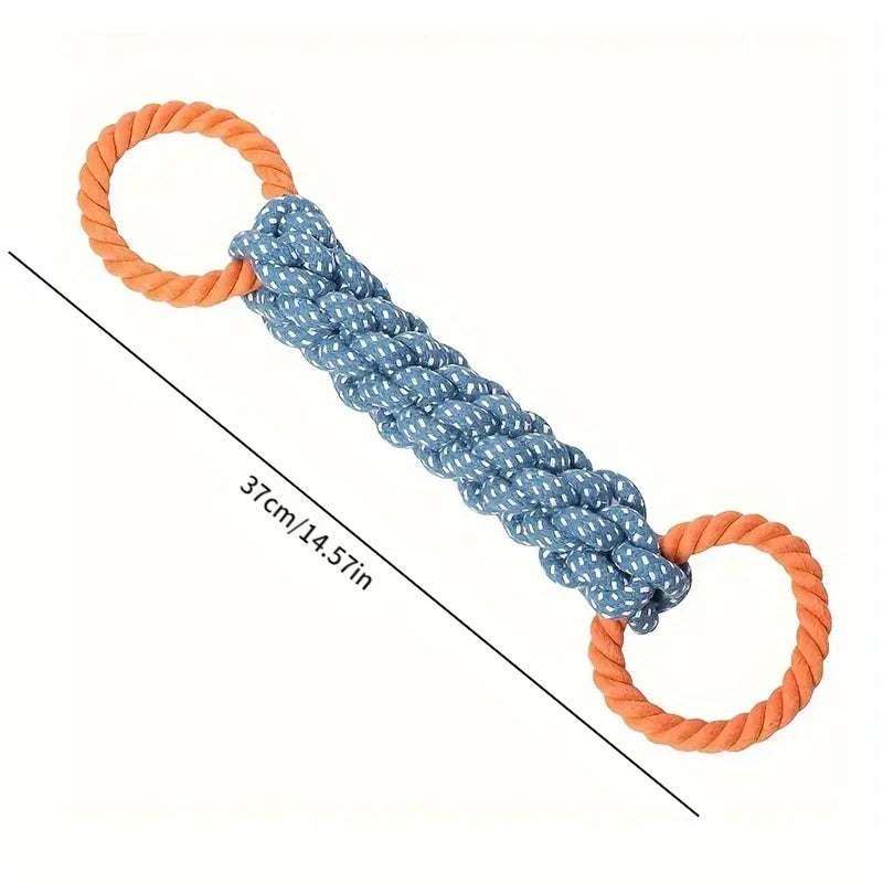 braided rope dog chew toy, blue & orange, dual-handle for tug-of-war, teeth cleaning, durable polyester blend, interactive play, suitable for all dog breeds and sizes