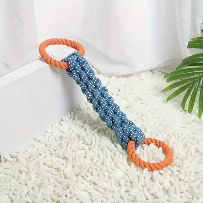 Braided Rope Dog Chew Toy, Blue & Orange, Dual-Handle for Tug-of-War, Teeth Cleaning, Durable Polyester Blend, Interactive Play, Suitable for All Dog Breeds and Sizes