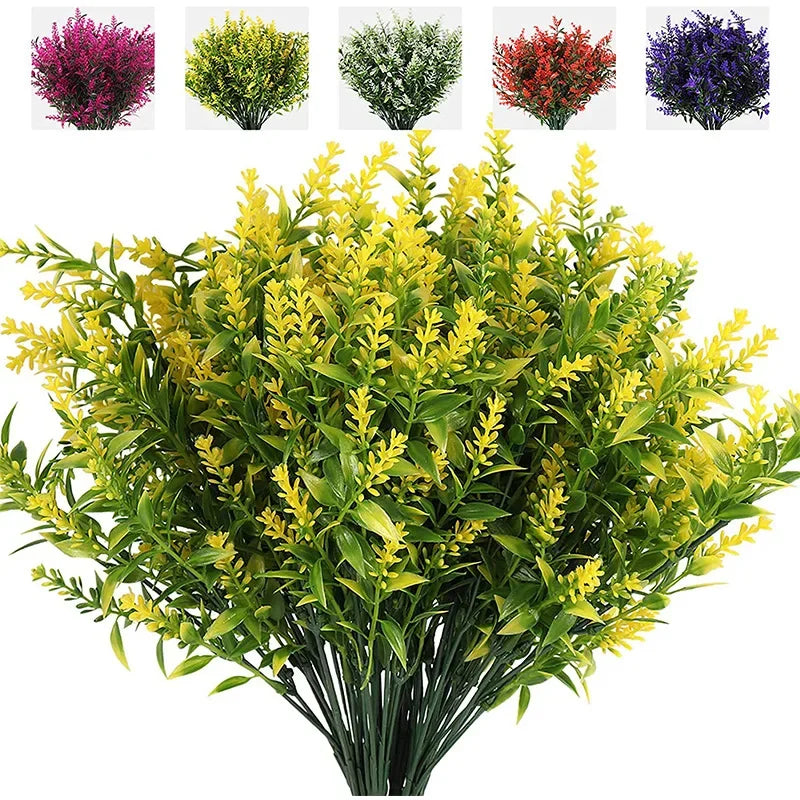 5pcs artificial lavender branches, plastic flowers for home, garden, wedding and bridal shower decorations, indoor desktop and outdoor use