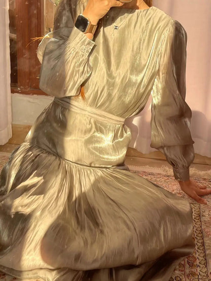 Eid Ramadan Muslim Women's Elegant Pleated A-Line Dress Abaya Kaftan Robe for Celebrations, Perfect for Spring Summer Events, Comfortable and Stylish Design