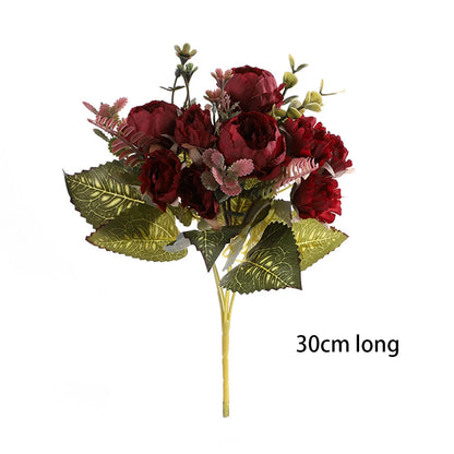 Silk Peony Artificial Flowers Bouquet, 30cm Decorative Faux Floral Arrangement, Indoor Peonies for Home, Wedding, Bridal Shower, Party, Hotel Table and Vase Décor
